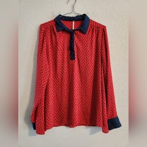 Free People women's red and blue horse print shirt size small